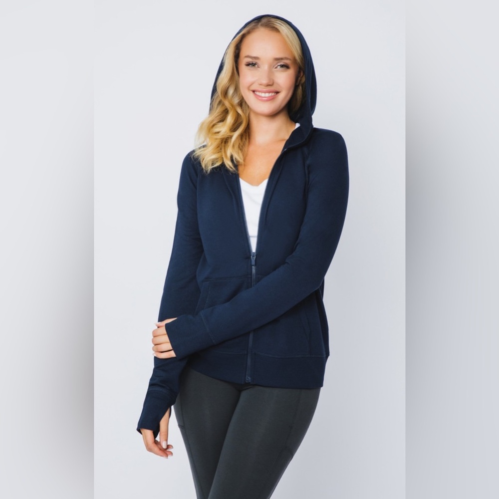 90 Degree By Reflex & Yogalicious Dark Blue Women's Zip-Up Brushed Fleece Hoodie
